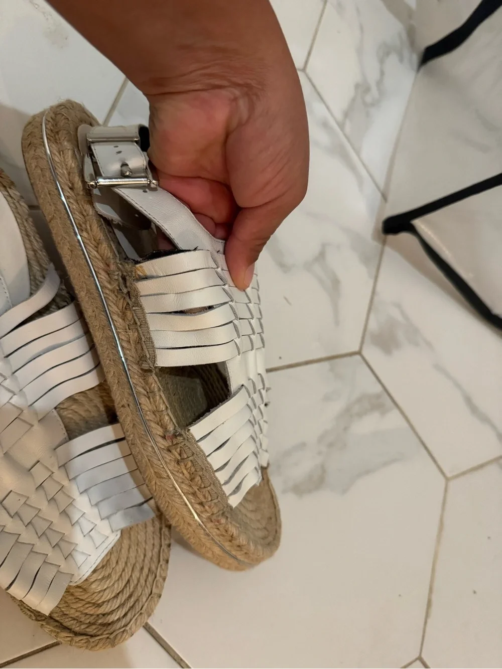 Rebecca Minkoff White Woven Leather Espadrille Sandal